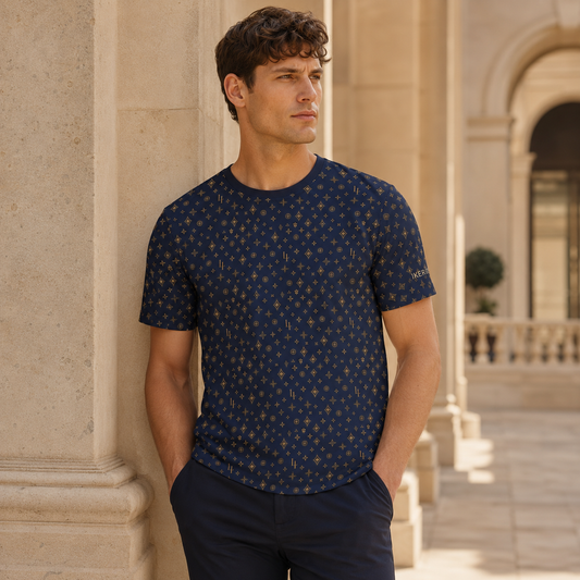 Signature Luxe Tee — Navy & Gold