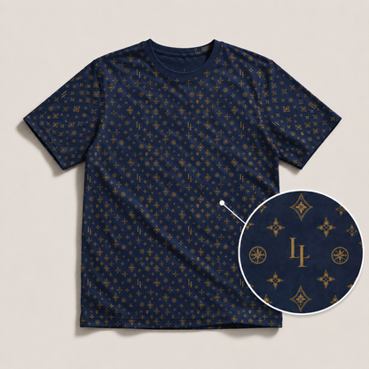 Signature Luxe Tee — Navy & Gold