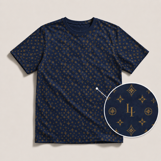 Signature Luxe Tee — Navy & Gold